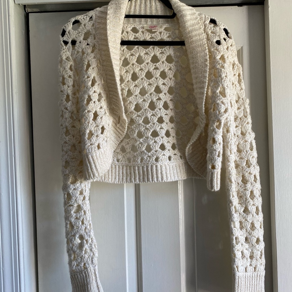 Candie's Cream Crochet Women's Shrug